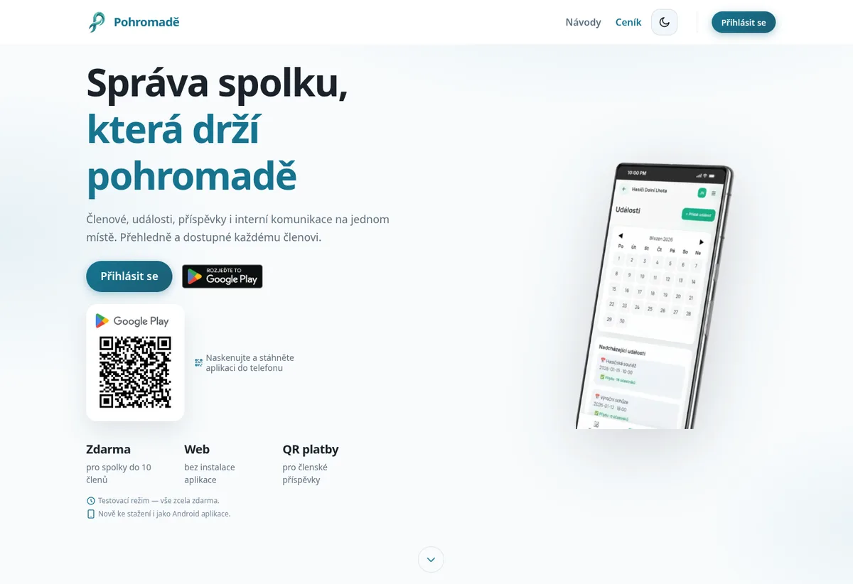 Pohromadě product homepage
